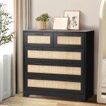 Black Rattan 5-Drawer Chest of Drawers