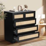 Black Rattan 5-Drawer Chest of Drawers
