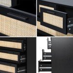 Black Rattan 5-Drawer Chest of Drawers