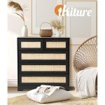 Black Rattan 5-Drawer Chest of Drawers