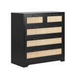 Black Rattan 5-Drawer Chest of Drawers