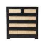 Black Rattan 5-Drawer Chest of Drawers