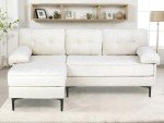 Beige Velvet L-Shape 3-Seater Sofa with Chaise