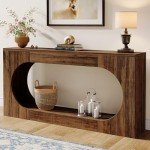 Narrow Rustic Brown Console Table with Storage Shelf