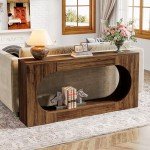 Narrow Rustic Brown Console Table with Storage Shelf