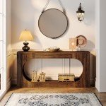 Narrow Rustic Brown Console Table with Storage Shelf