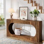 Narrow Rustic Brown Console Table with Storage Shelf