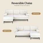 Beige Velvet L-Shape 3-Seater Sofa with Chaise