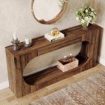 Narrow Rustic Brown Console Table with Storage Shelf