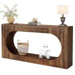 Narrow Rustic Brown Console Table with Storage Shelf