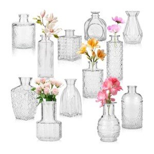 Set of 12 Clear Mini Glass Bud Vases
