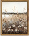 Vintage Framed Autumn Wildflower Landscape Wall Art