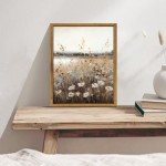 Vintage Framed Autumn Wildflower Landscape Wall Art