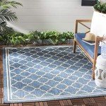 Blue/Beige Trellis Indoor/Outdoor Splashproof Area Rug