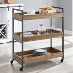 Merryluk Industrial 3-Tier Bar Cart on Wheels