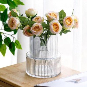 Ribbed Clear Glass Flower Vase for Home Decor