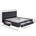 Charcoal Upholstered Double Bed Frame with Storage Drawers