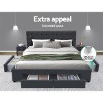 Charcoal Upholstered Double Bed Frame with Storage Drawers