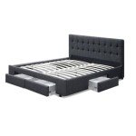 Charcoal Upholstered Double Bed Frame with Storage Drawers