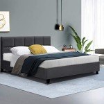 Charcoal Upholstered Double Bed Frame with Headboard