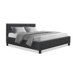 Charcoal Upholstered Double Bed Frame with Headboard
