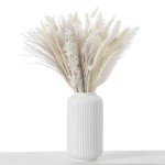 White Ceramic Ribbed Vases for Home Decor