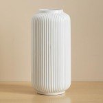 White Ceramic Ribbed Vases for Home Decor