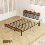 Queen Bed Frame with Storage & Charging Station
