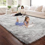 Fluffy Grey White Shag Area Rug for Home