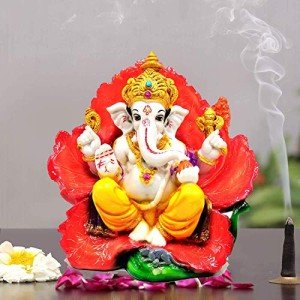 Ganesha Idol on Leaf Patta - 16 cm