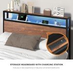 Oikiture King Bed Frame with LED Light & Charging