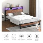 Oikiture King Bed Frame with LED Light & Charging