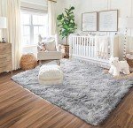 Fluffy Grey White Shag Area Rug for Home