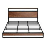 Oikiture King Bed Frame with LED Light & Charging