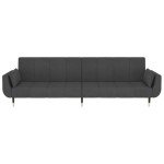 Dark Grey Velvet 2-Seater Sofa Bed with Pillows