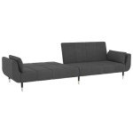 Dark Grey Velvet 2-Seater Sofa Bed with Pillows