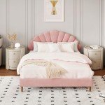 Scallop-Shape Pink Velvet Double Bed Frame