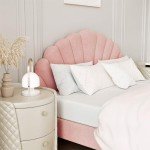 Scallop-Shape Pink Velvet Double Bed Frame