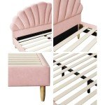 Scallop-Shape Pink Velvet Double Bed Frame