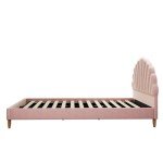 Scallop-Shape Pink Velvet Double Bed Frame