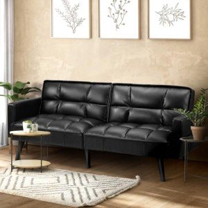 Oikiture Black 3-Seater Adjustable Sofa Bed