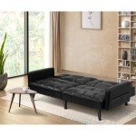 Oikiture Black 3-Seater Adjustable Sofa Bed