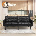 Oikiture Black 3-Seater Adjustable Sofa Bed
