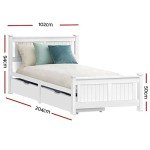 Modern White Wooden Bed Frame with 2 Drawers