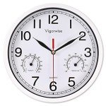 Vigorwise 8-Inch Silent Wall Clock with Humidity