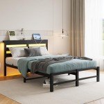 Full Size Metal Bed Frame with USB & LED