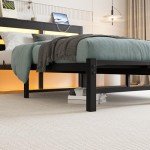 Full Size Metal Bed Frame with USB & LED