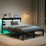 Full Size Metal Bed Frame with USB & LED