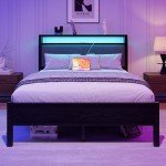 Full Size Bed Frame with LED Lights & Storage