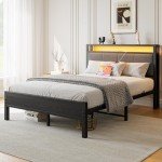 Full Size Bed Frame with LED Lights & Storage